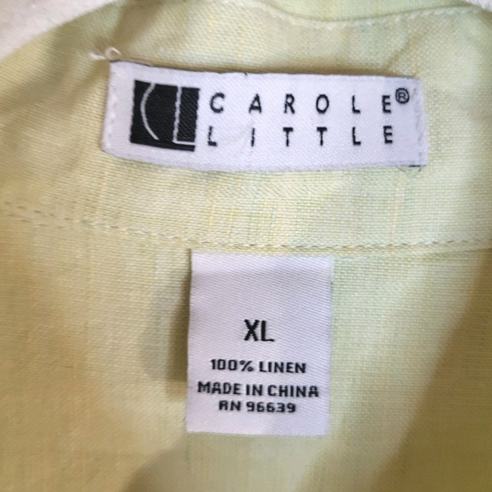 Carole Little 100% Linen Butter Yellow Tunic Blouse XL Snap Front Long Sleeve - Picture 4 of 10